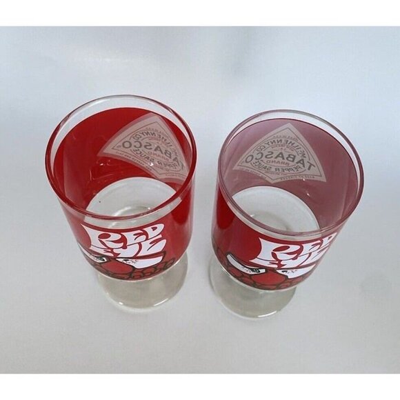 Red Eye Tabasco Bloody Mary Glasses Footed Glasses Vintage Lot of 2 Hot Sauce - Picture 7 of 12